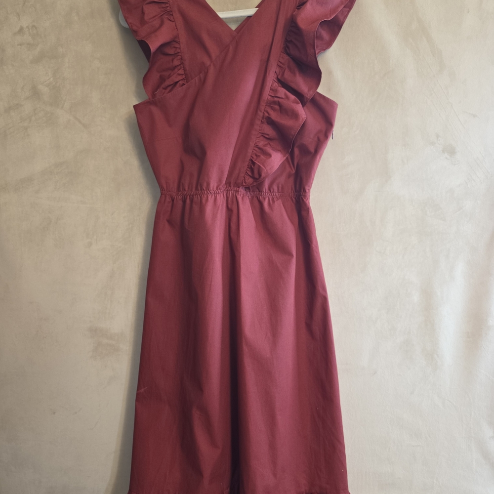 Vero Moda Burgundy Ruffle V-Neck Midi Dress